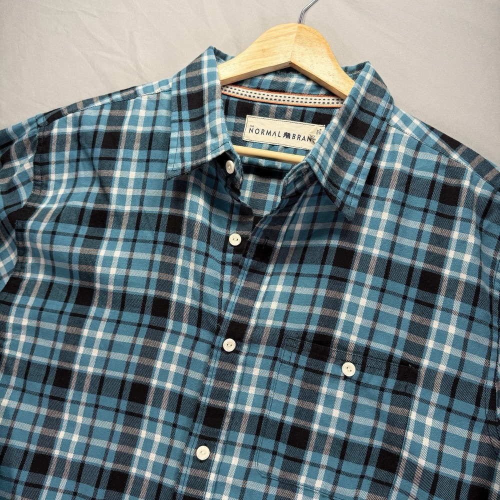 The Normal Brand Shirt Mens Large Blue Plaid Button Up Cotton Preppy Long Sleeve